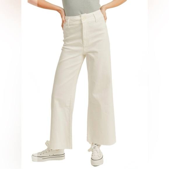 Miou Muse Pants - Women’s Miou Muse Straight Wide Leg Denim Pants Raw Hem Size Medium